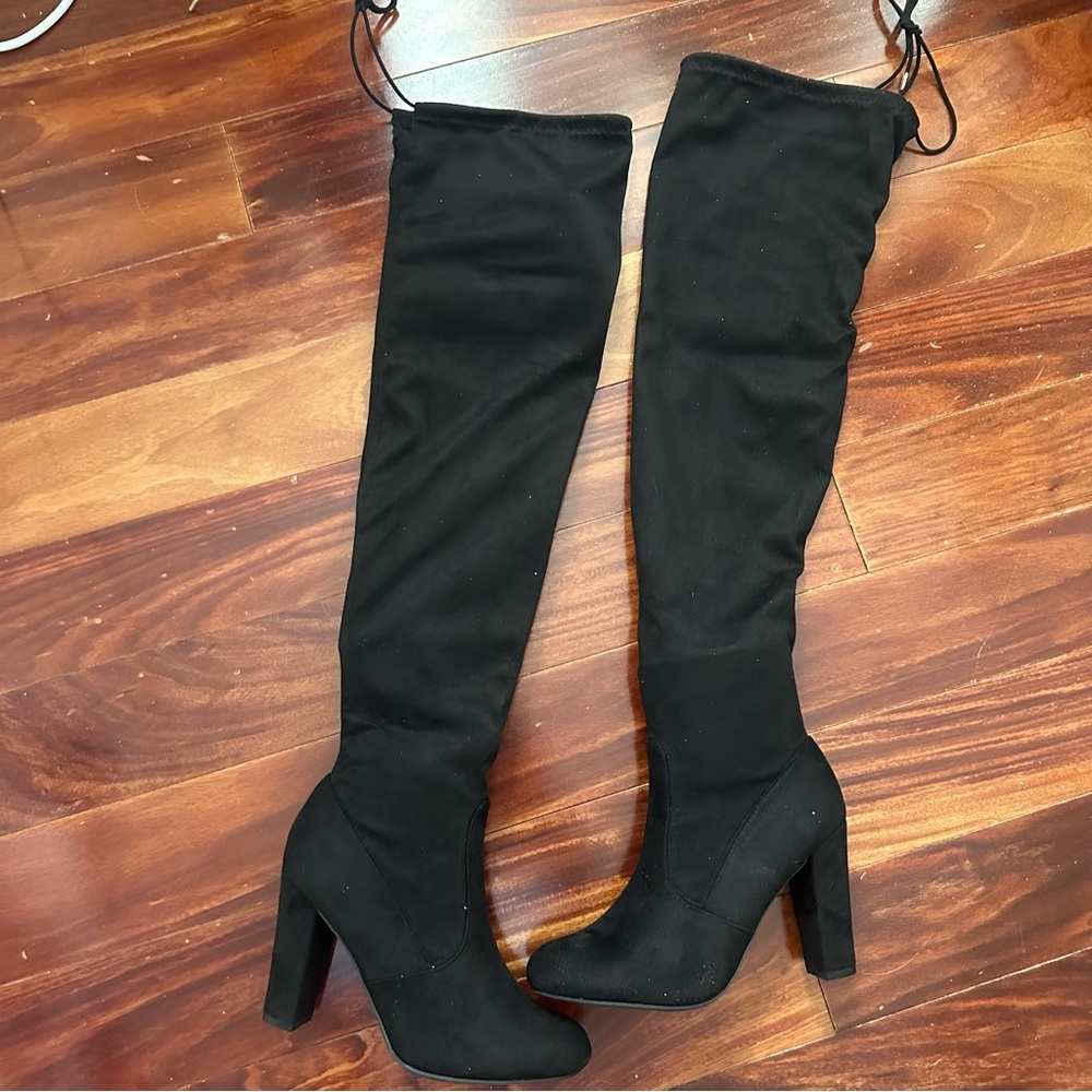 Bamboo Black Over The Knee Boots High Heeled Size 10 | Faux Suede